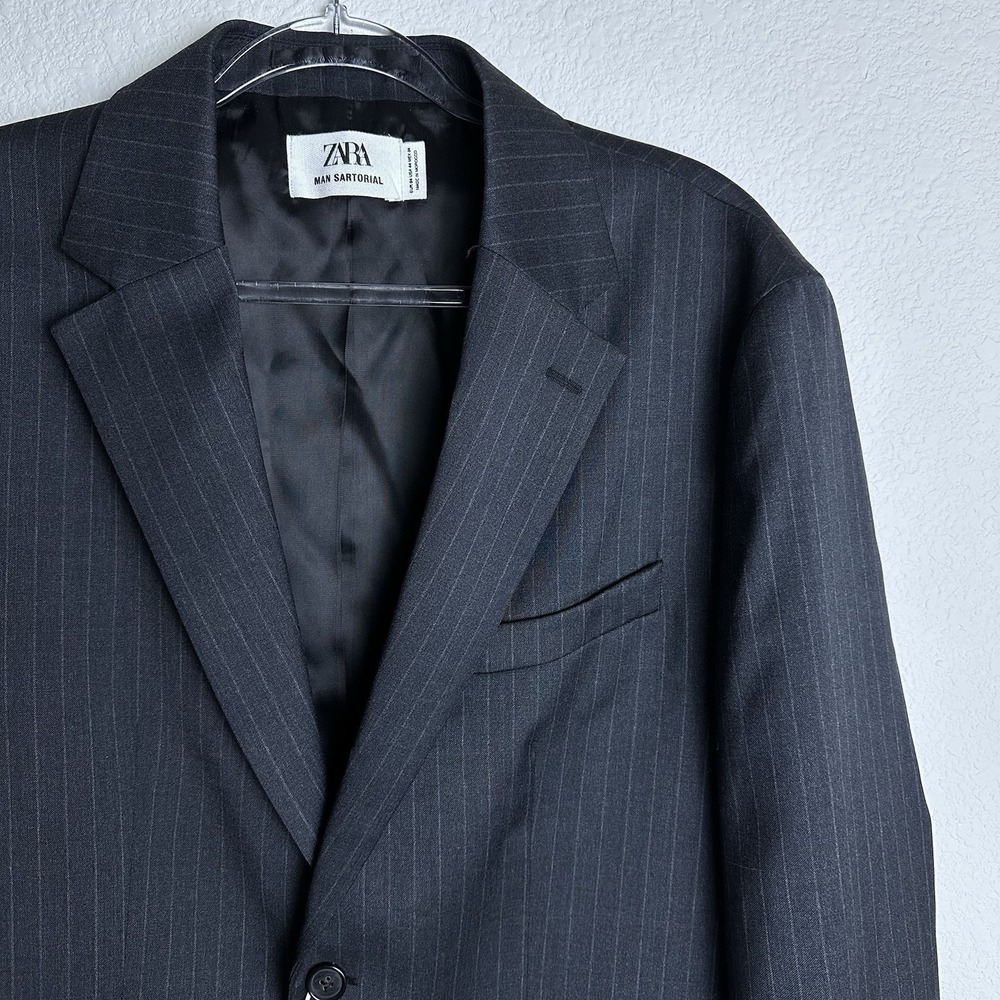 Zara Man Sartorial Blazer 44 100% Italian Wool Pinstripe Charcoal Grey 5955/063